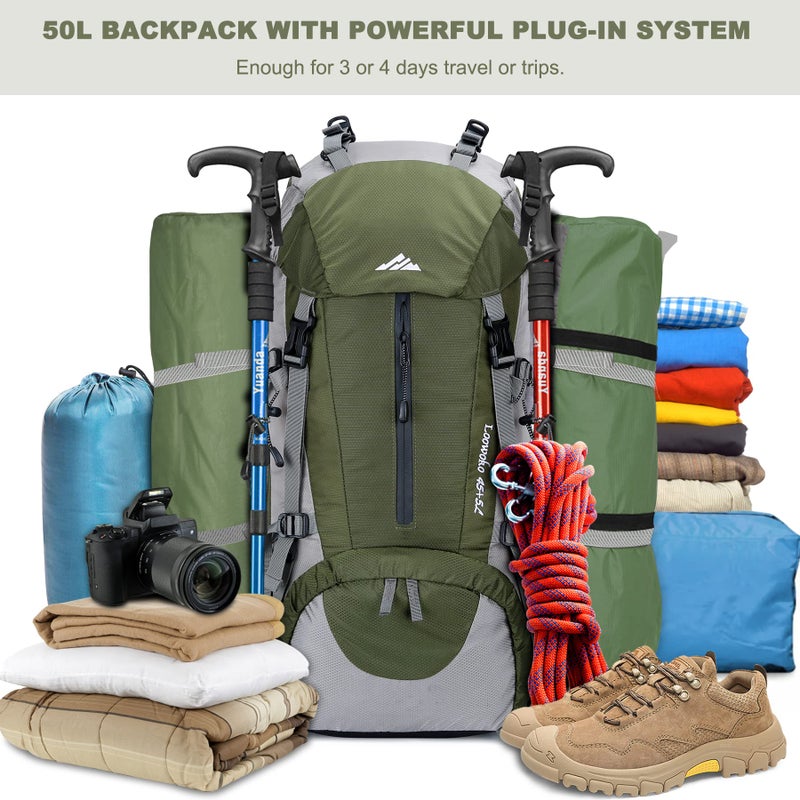 Loowoko 50L Hiking Backpack, Waterproof Camping Essentials Bag with Rain Cover, 45+5 Liter Lightweight Backpacking Back Pack - Image 2